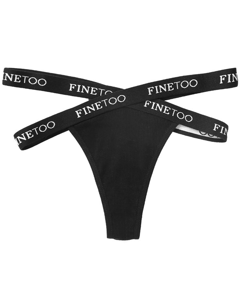 

Cross Strap Splicing Letter Print Low Waist Skinny Panties, Black