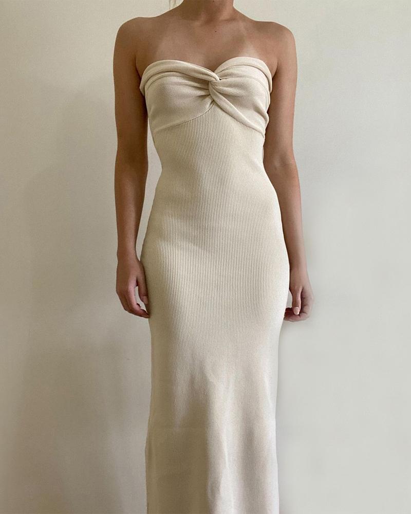 

Twist Design Bandeau Sweater Dress, Apricot