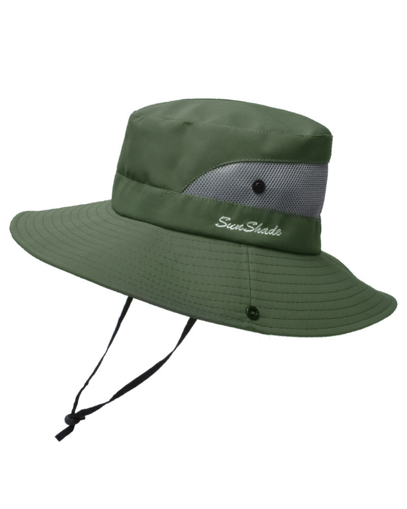 

Drawstring Contrast Paneled Wide Brim Sun Bucket Hat, Green