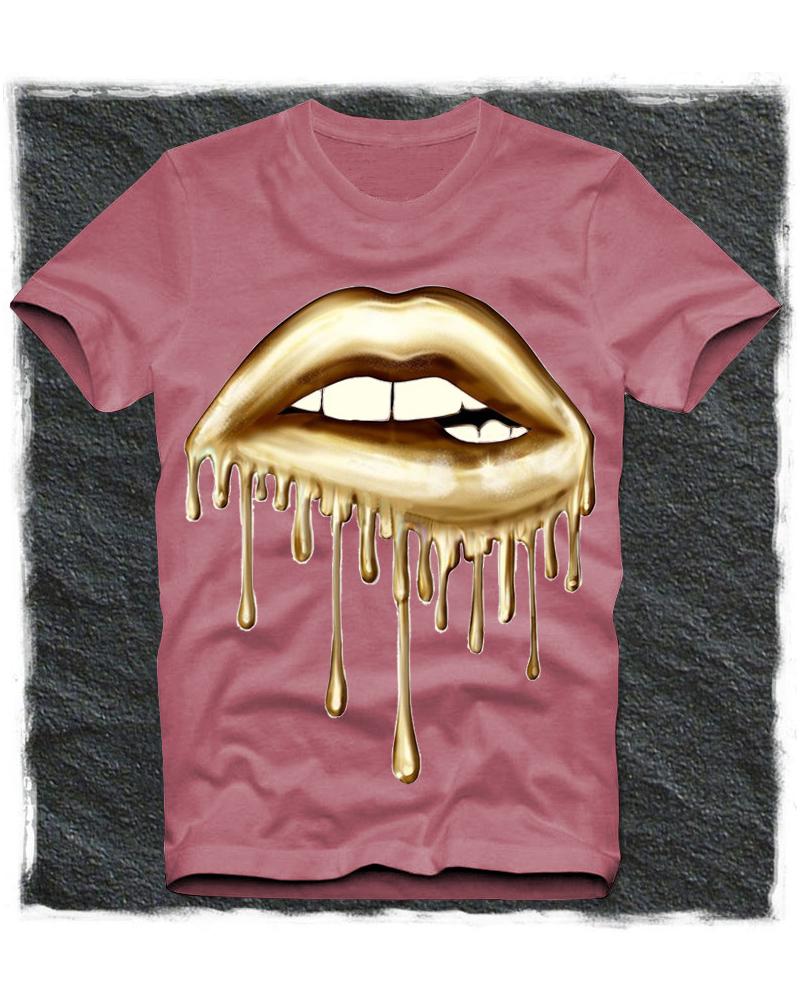 

Lip Print Short Sleeve Loose T-shirts, Pink