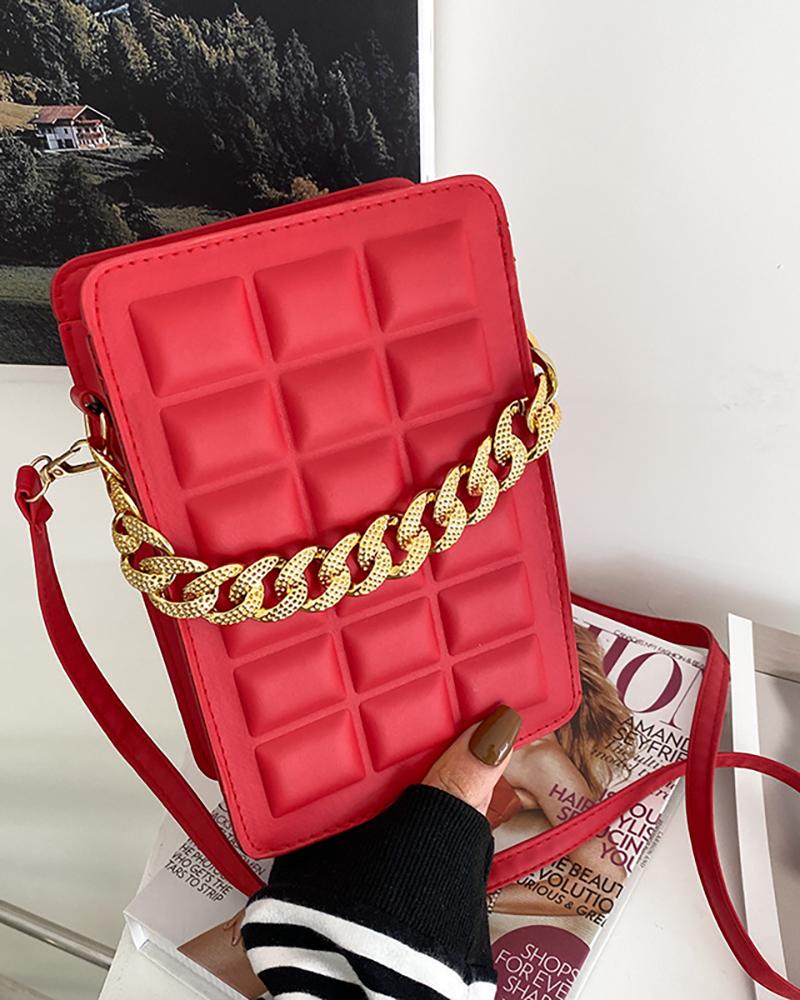 

Chain Decor Square Crossbody Bag, Red