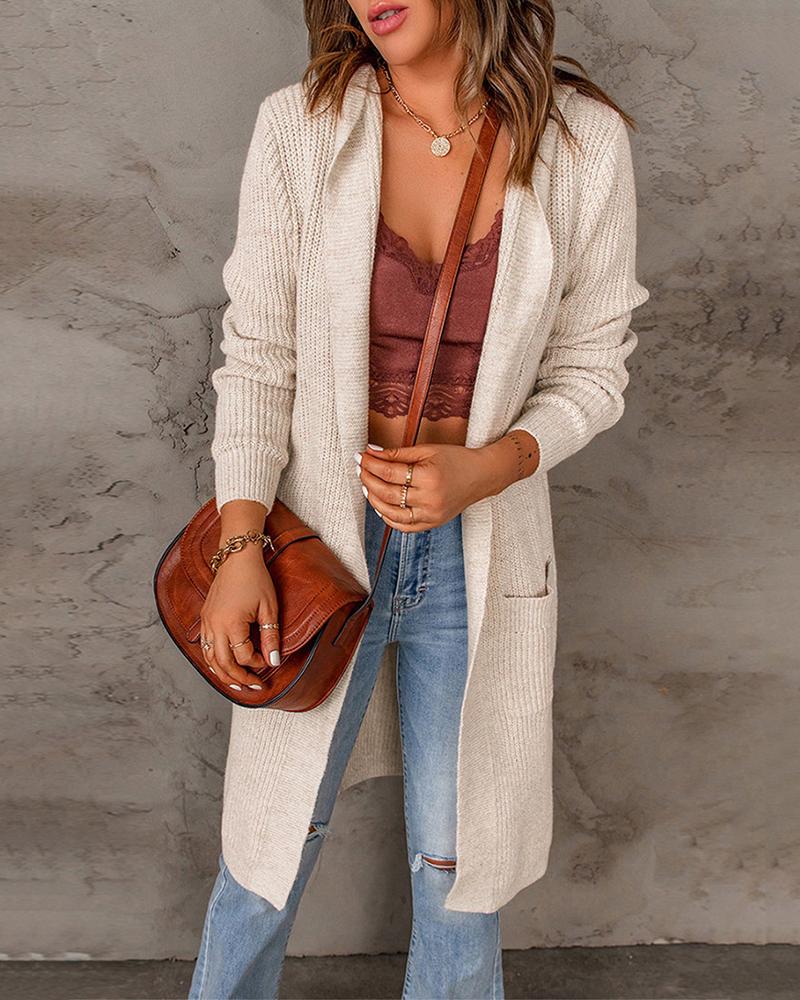 

Long Sleeve Pocket Decor Casual Cardigan, Beige