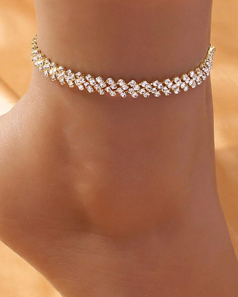 

1pc Asymmetrical Rhinestone Fashion Jewelry Beach Anklet, Gold