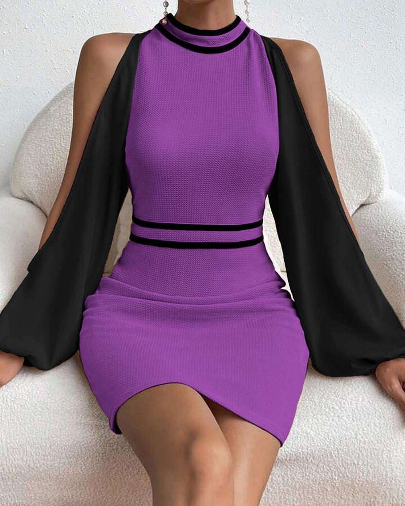 

Split Sleeve Mock Neck Bodycon Dress, Purple