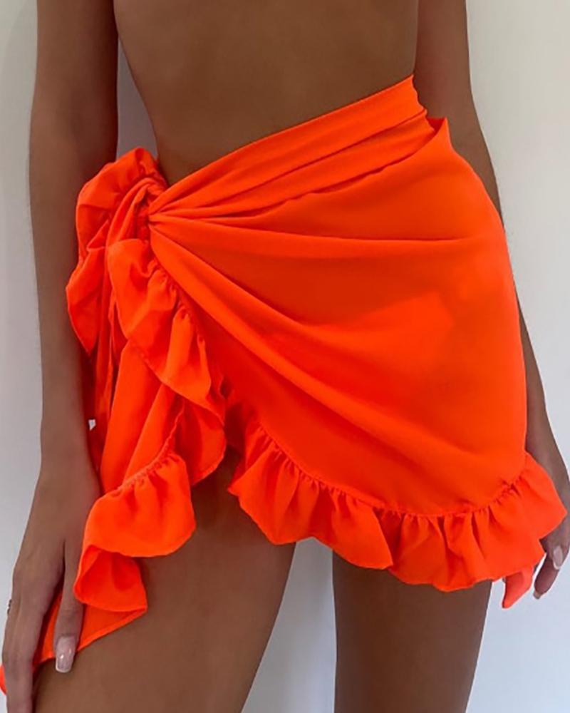 

Sheer Mesh Frill Hem Skirt Cover Up, Orange