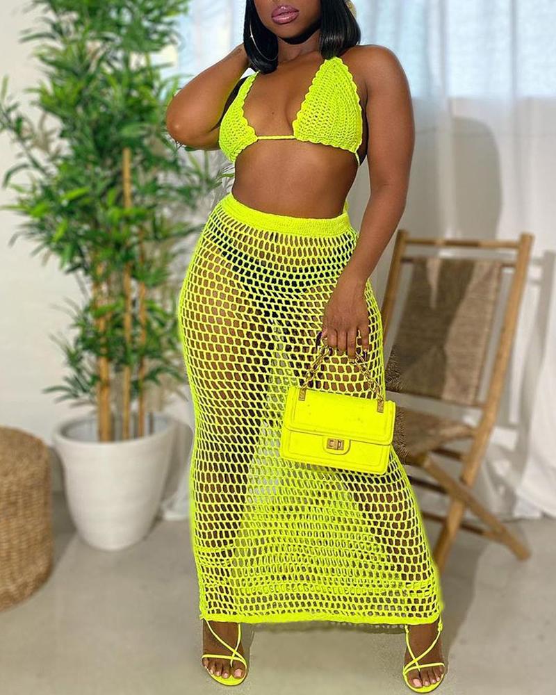 

Halter Backless Knit Two Pieces Cover Up dress, Yellow