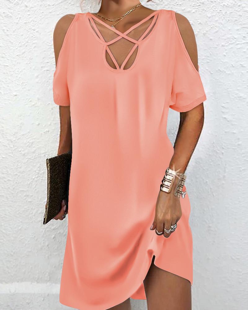 

Cold Shoulder Crisscross Casual Dress, Pink