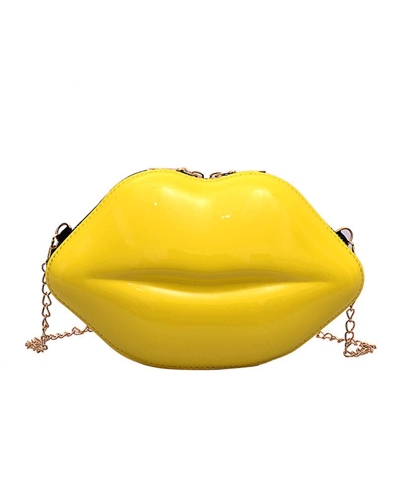 

Lip Shaped Chain Crossbody Bag, Yellow