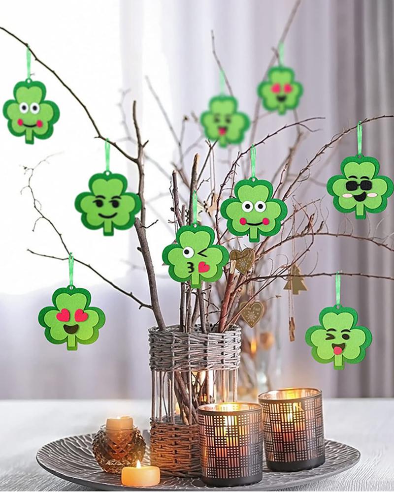 

St Patrick's Day Shamrock Ornaments Good Luck Clover Expression Hanging Decorations, Green