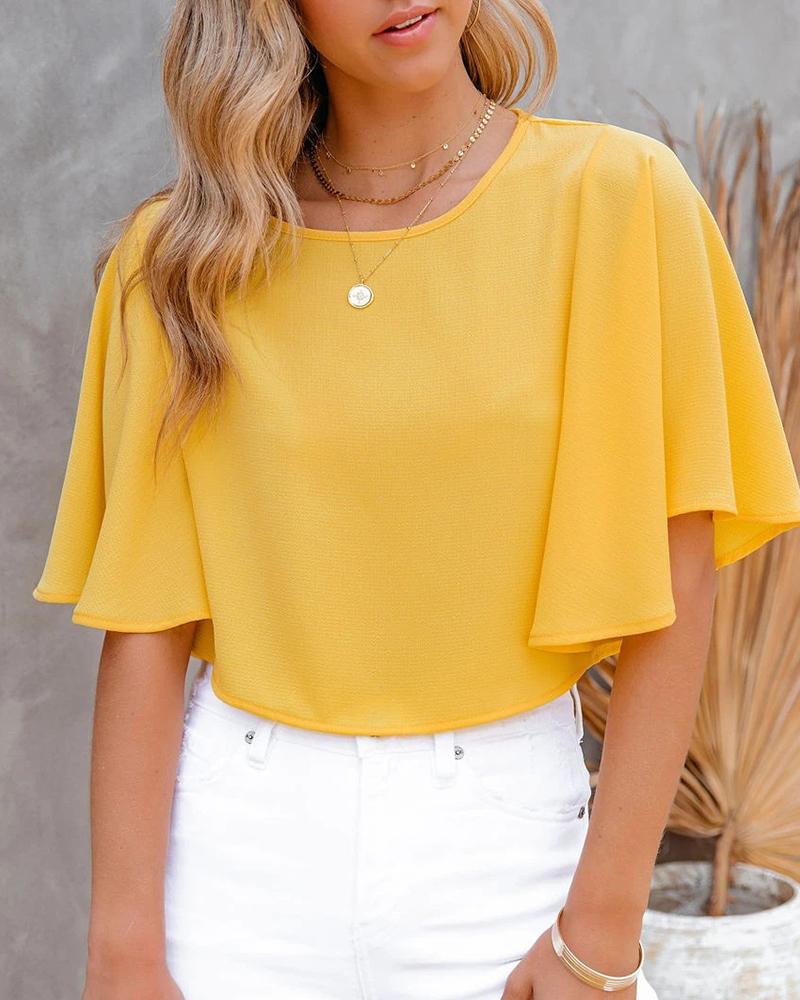 

Ruffles Sleeve Plain Casual Top, Yellow