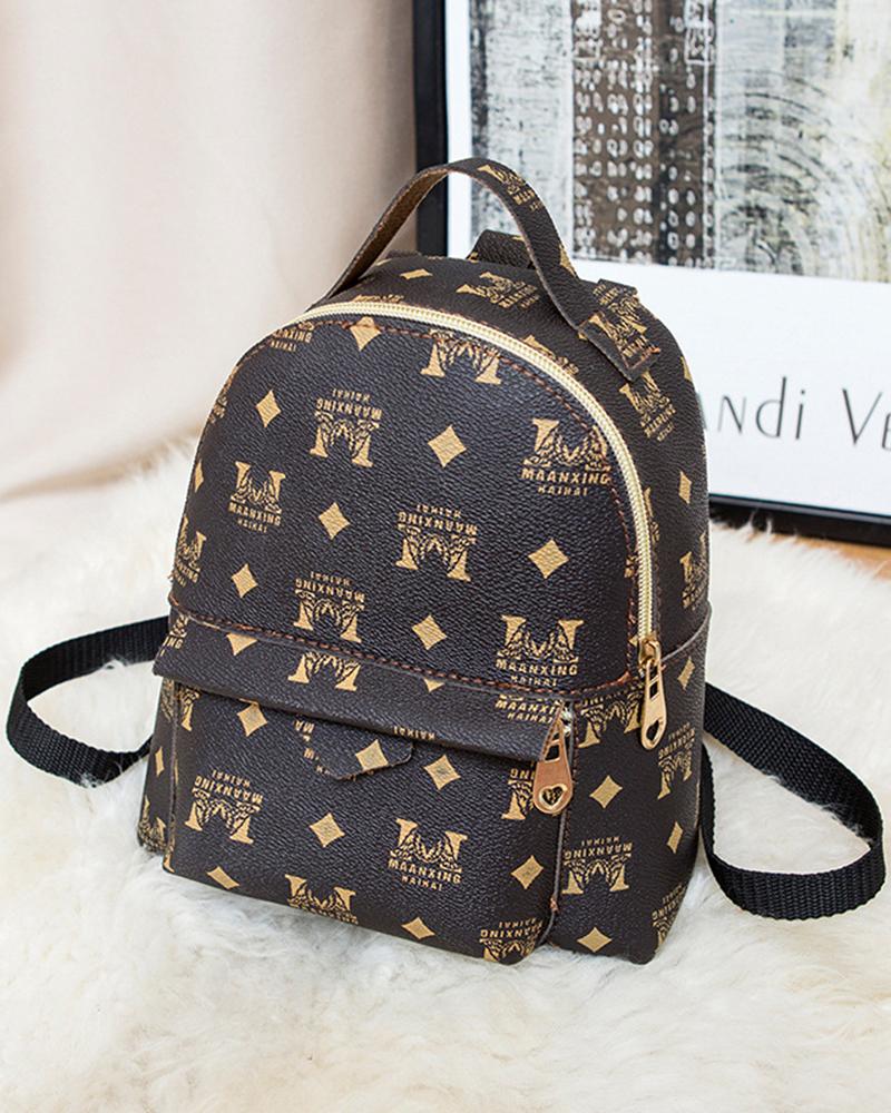 

Graphic Letter Zipper Design Backpack Satchel Bag, Black