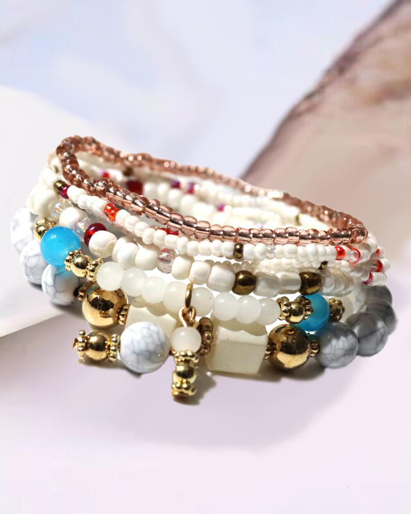 

1pcs Bohemian Multi-layer Beaded Crystal Stone Bracelet, White