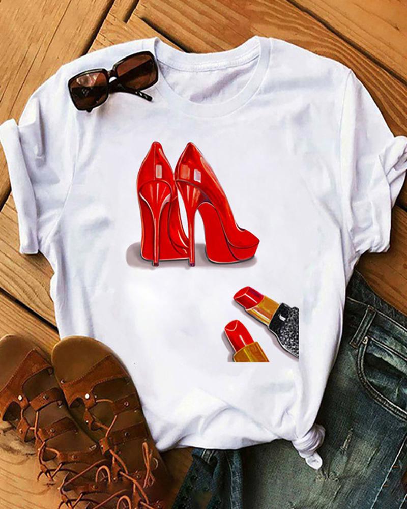 

High Heels Print Casual T-Shirt, Style3