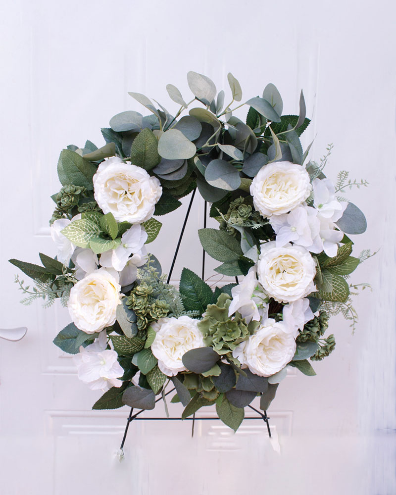

Rose Flowers Wreath Artificial Garland Wreath For Front Door Wedding Christmas Party Wall Window Decoration, White