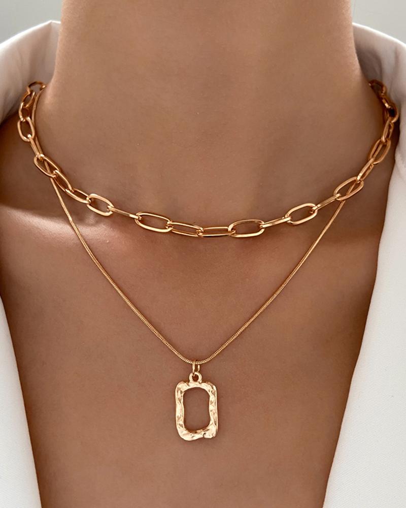 

1pc Geometric Multi-Layered Chain Necklace, Gold