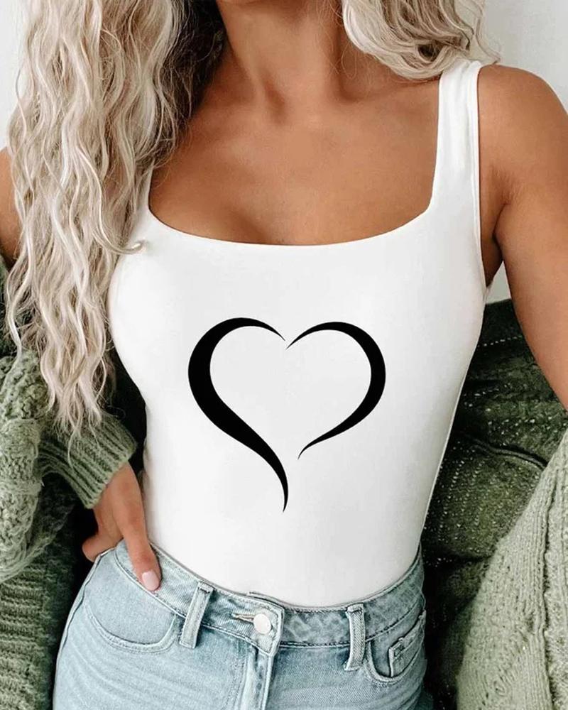 

Valentine' Day Heart Print Basic Tank Top, White