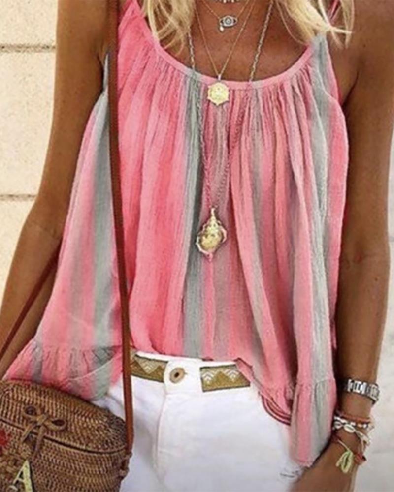 

Spaghetti Strap Striped Print Casual Women Top, Pink