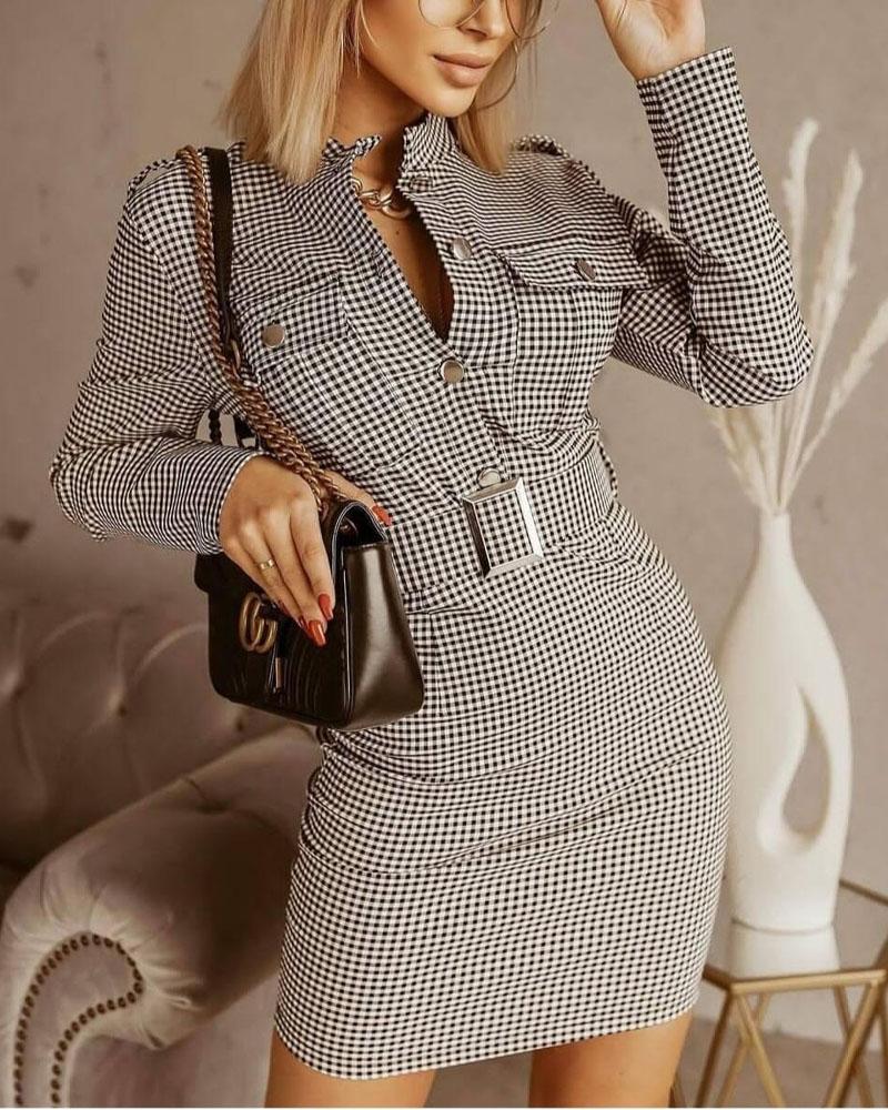 

Plaid Print Button Front Bodycon Dress, Style1