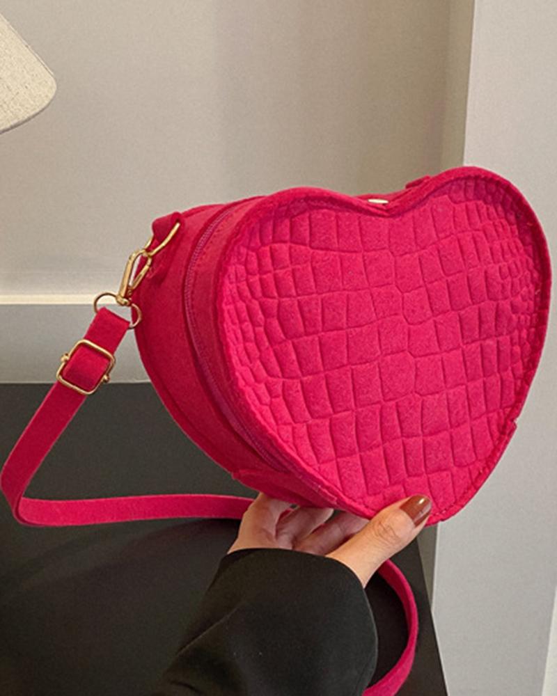

Crocodile Heart-Shaped Crossbody Shoulder Bag, Hot pink