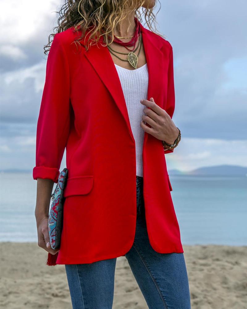 

Lapel Collar Flap Design Solid Blazer, Red