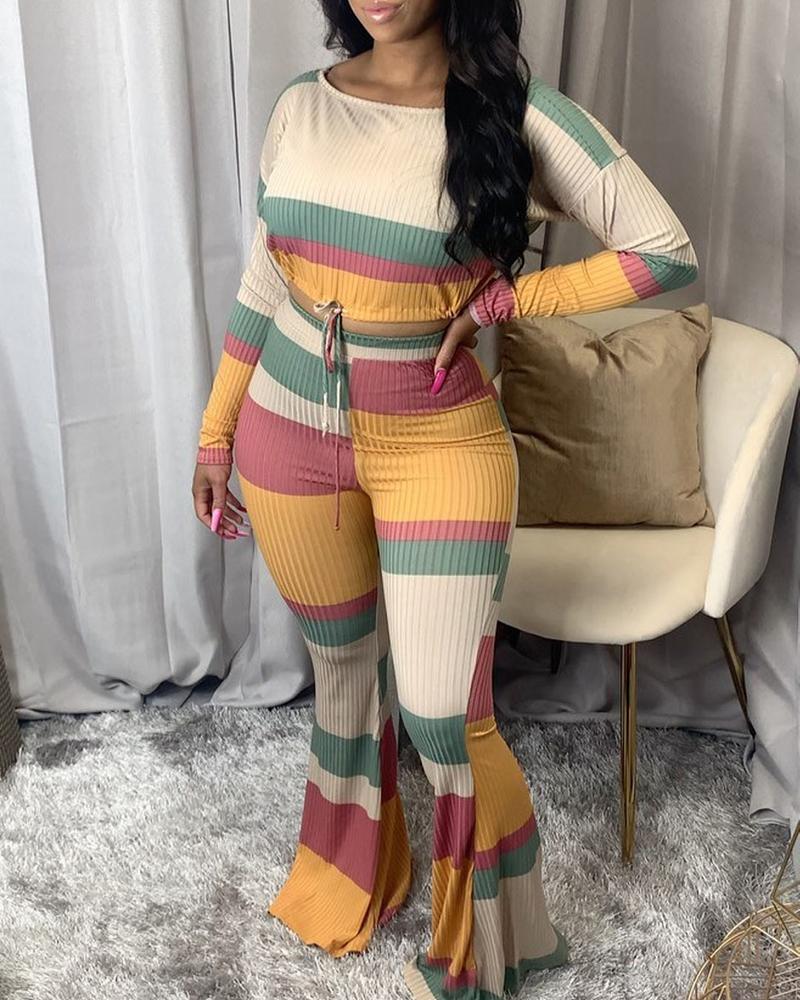 

Color Block Long Sleeve Pant Sets, Multicolor