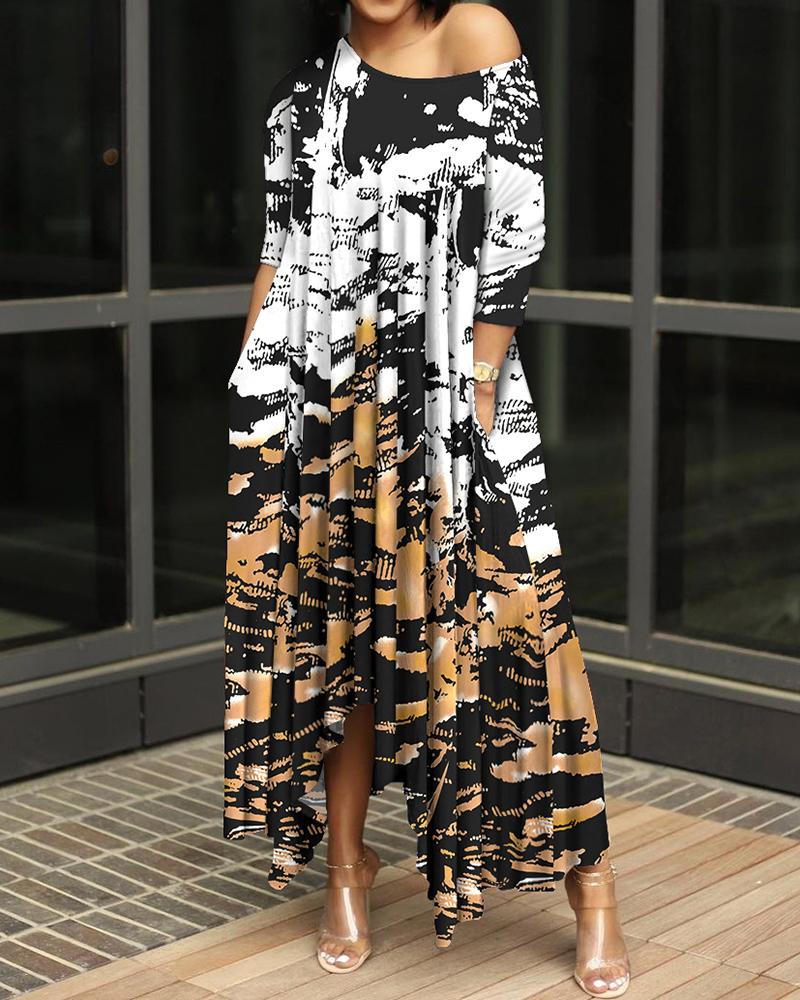 

Tie Dye Print Dip Hem Maxi Dress, Brown