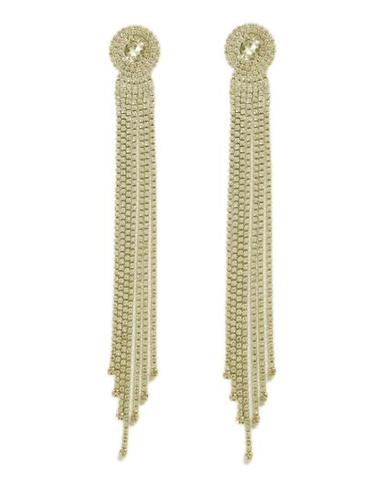 

Tassel Design Allover Rhinestone Drop Earrings, Gold