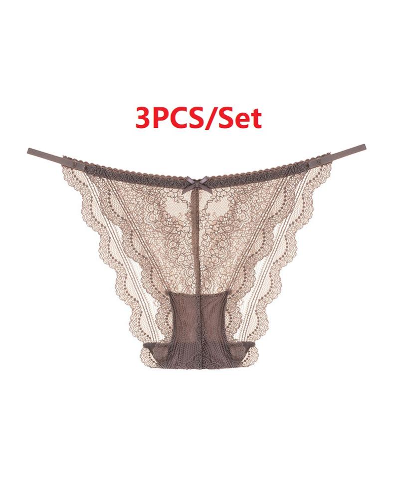 

3PCS/Set Crochet Lace Thong Panty, Brown