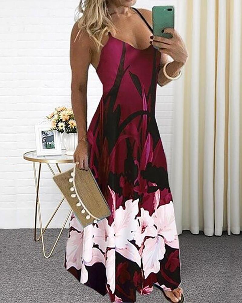 

Tie Dye Strap Sleeveless Loose Maxi Dress, Wine red