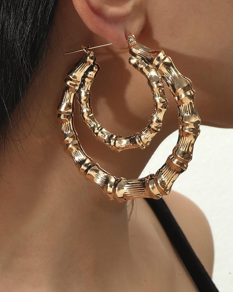 

1Pair Bamboo Joint Hoop Earrings, Gold