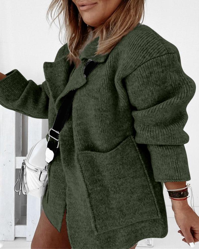 

Pocket Design Long Sleeve Knit Cardigan, Green