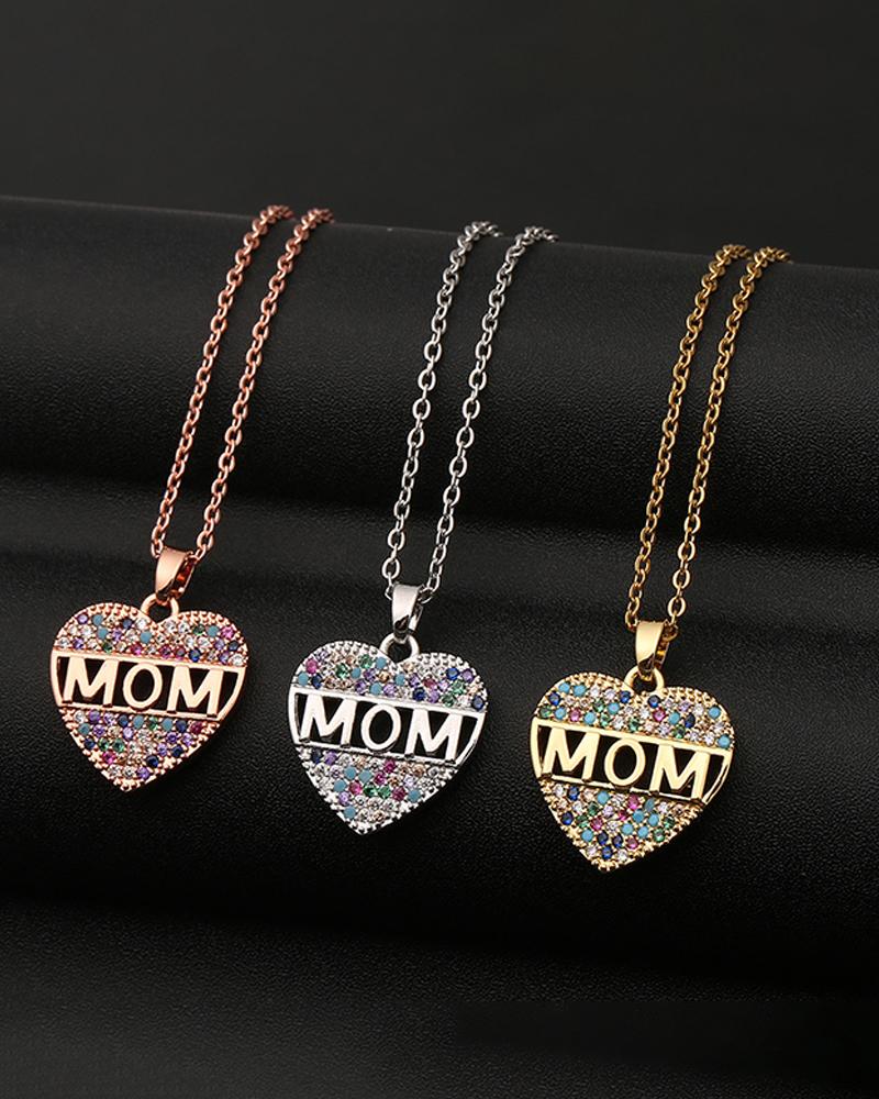 

Mother's Day Colorful Studded Heart Shaped Letter Pendant Necklace, Gold