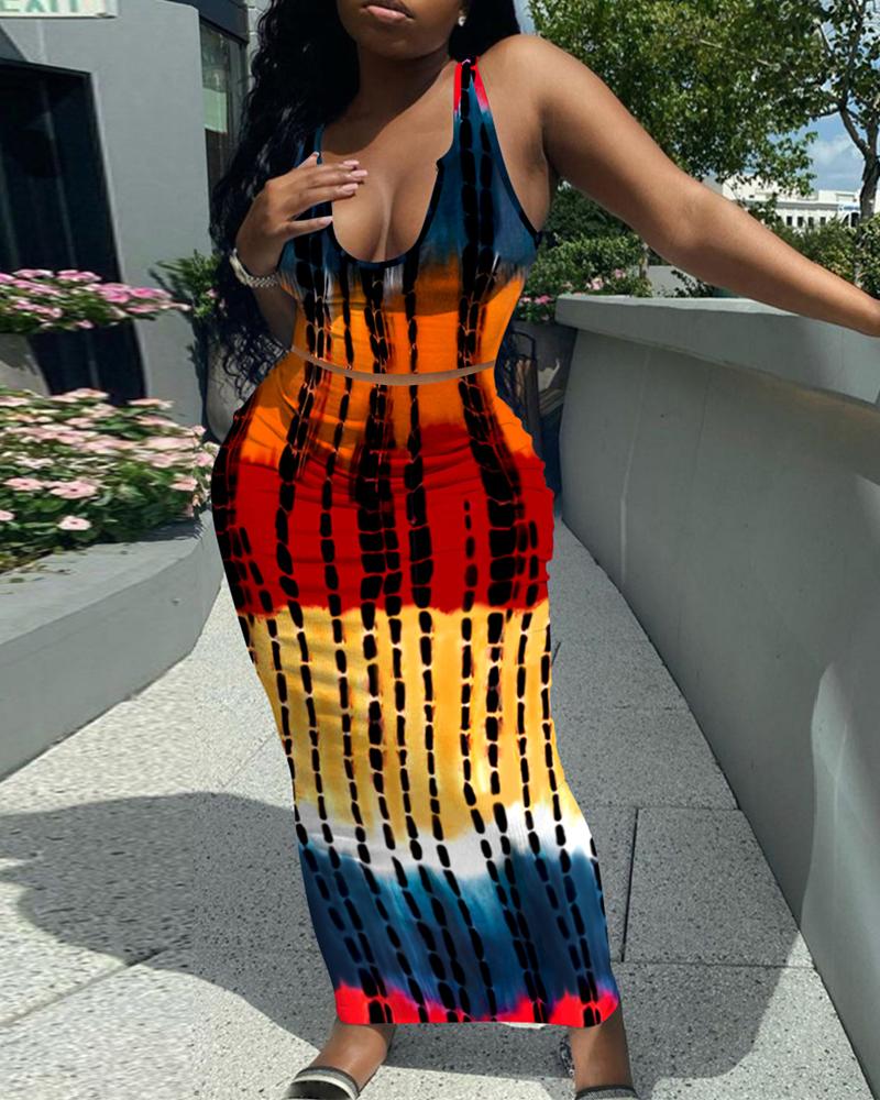 

Tie Dye Print U-Neck Crop Tank Top & Skirt Set, Multicolor