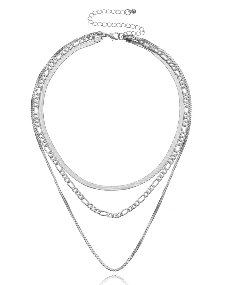 

3pcs Herringbone Multi-Layered Necklaces Set, Silver