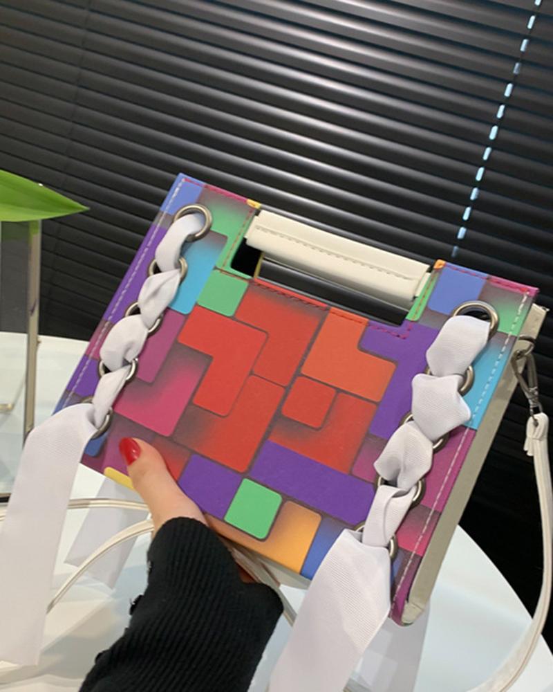 

Colorblock Scarf Decor Fashion Satchel Bag, White