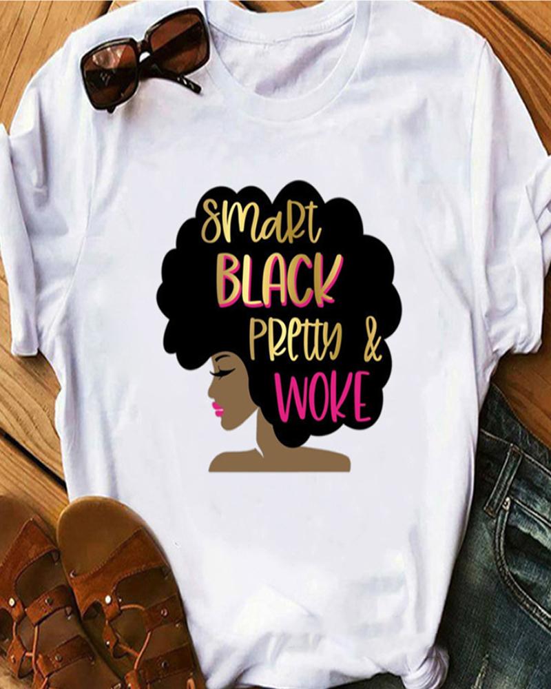 

Letter Figure Print Short Sleeve T-shirt, Style1