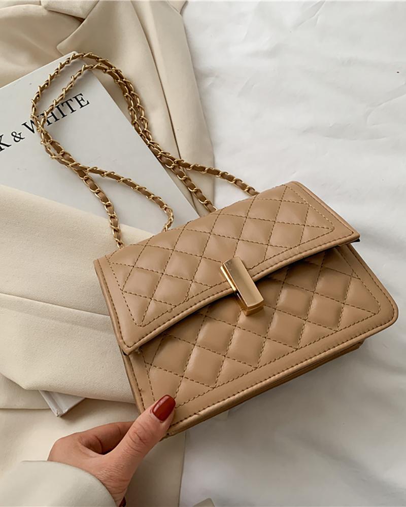 

Quilted Press Lock Shoulder Bag, Khaki