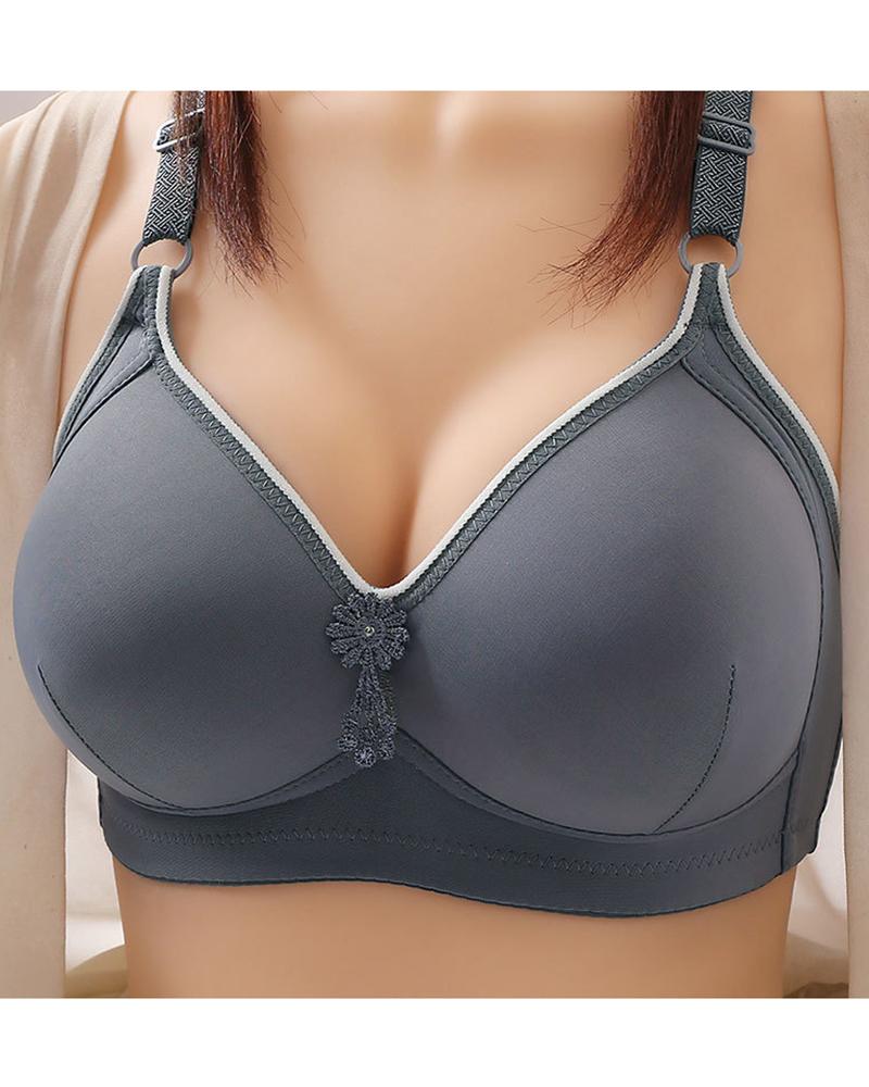 

Push Up Floral Tassel Front Full Coverage Bra, Gray