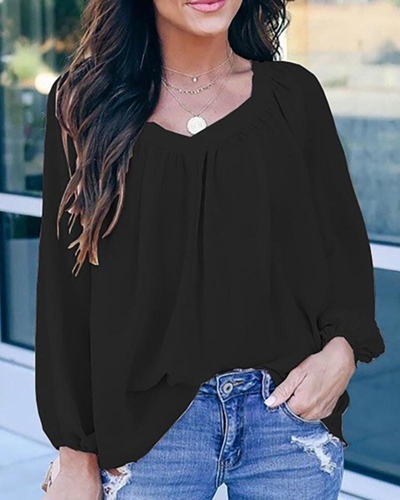 

Tied Back Long Sleeve Casual Top, Black