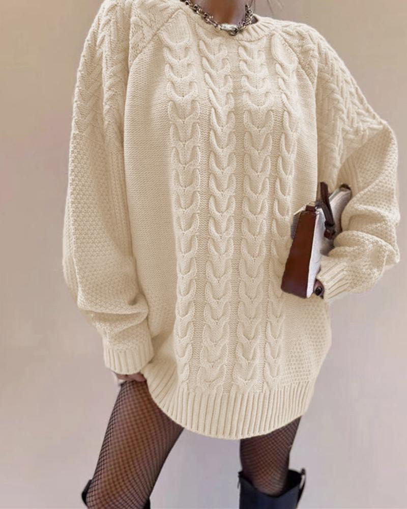 

Long Sleeve Cable Knit Sweater, White