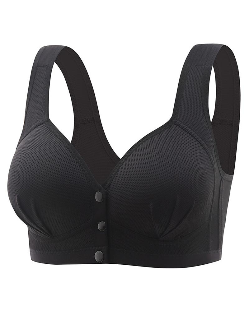 

Button Front Ruched Push Up Wireless Lifting Bra, Black