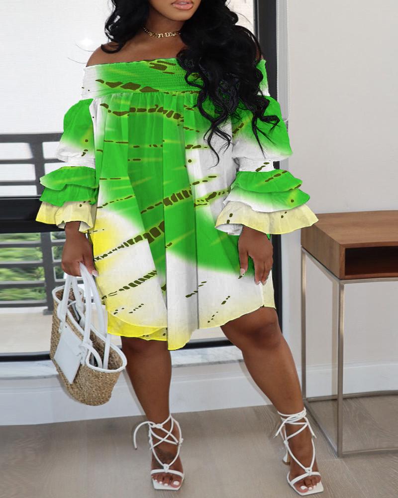 

Plus Size Tie Dye Print Off Shoulder Casual Dress, Green