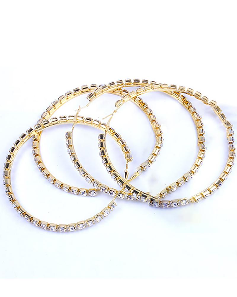 

Allover Rhinestone Hoop Earrings, Gold