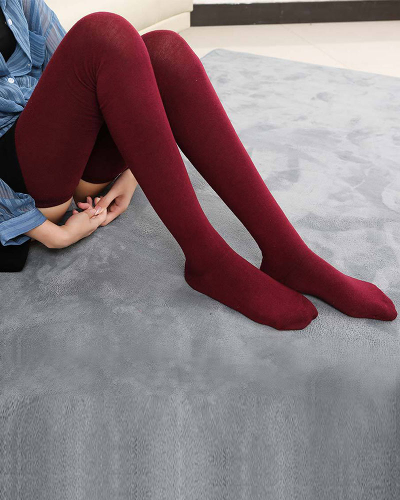 

Over Knee Thigh High Socks Cotton Leg Warmers, Wine red