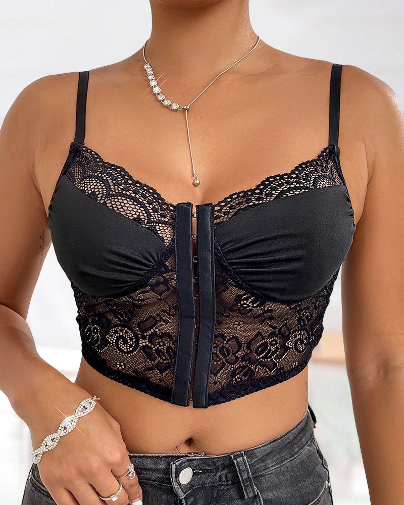 

Lace Patch Hook Front Hanky Hem Corset Top, Black