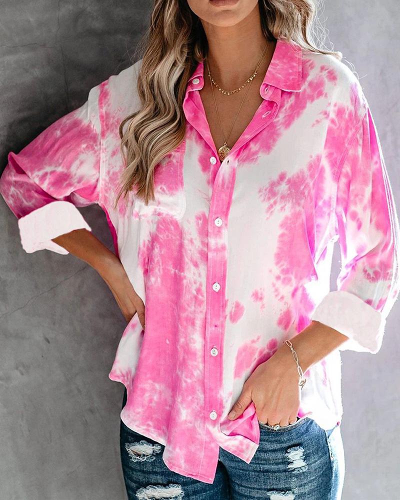 

Tie Dye Long Sleeve Blouse Top, Pink