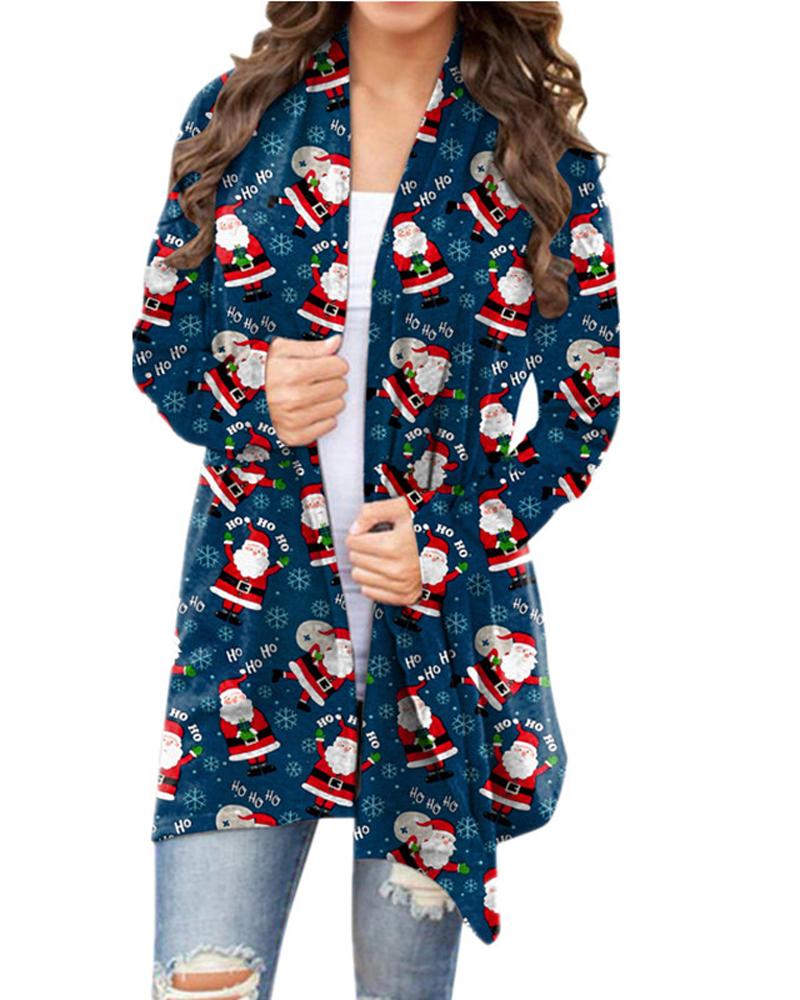 

Christmas Santa Claus Letter Print Open Front Cardigan, Style4