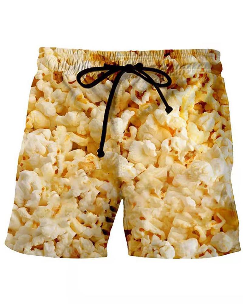 

3D Popcorn Print Drawstring Loose Short Pants, Multicolor