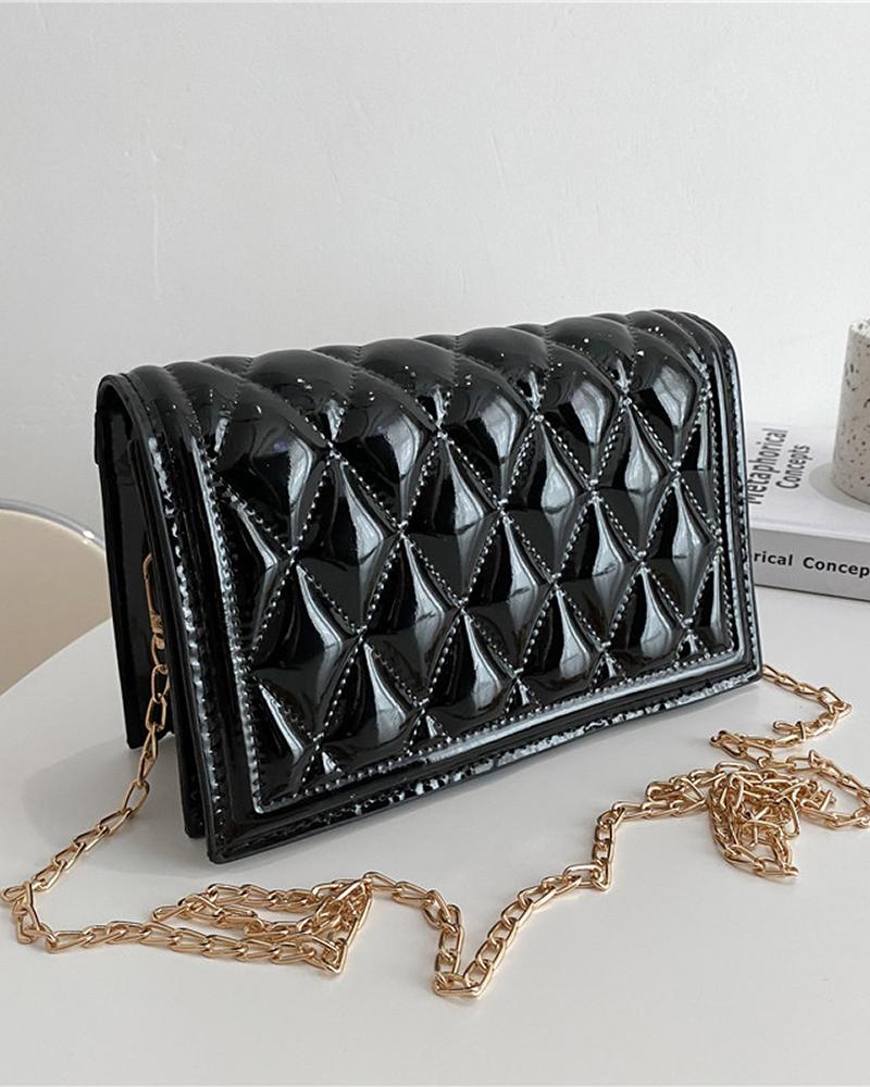 

Quilted Chain Strap Flap Shoulder Bag, Black