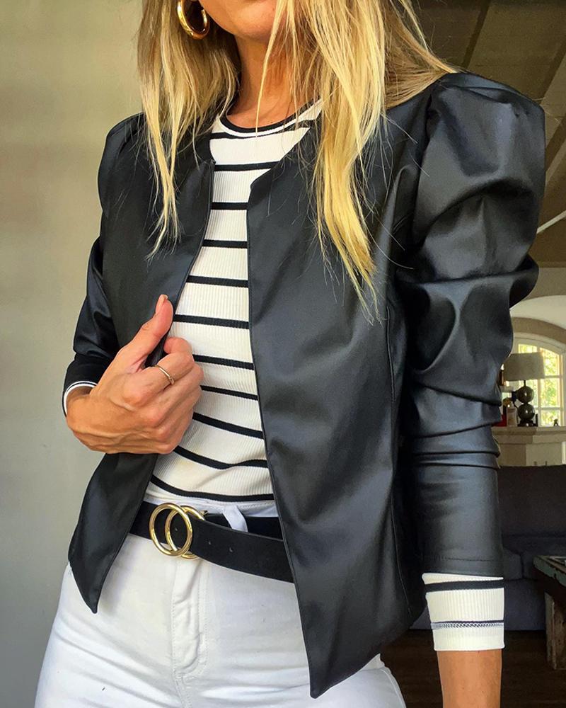 

Stand Collar Gigot Sleeve Jacket, Black